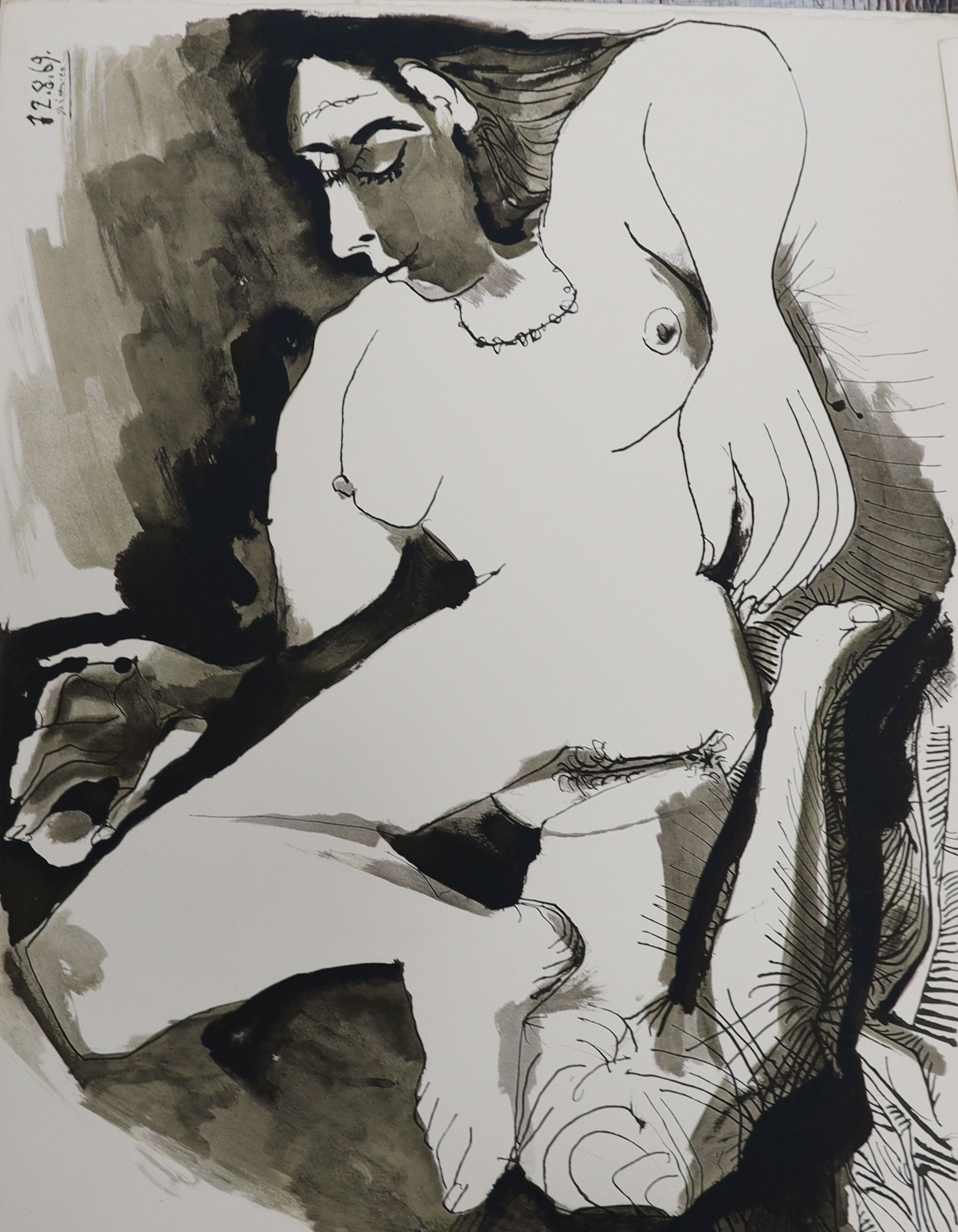 After Picasso, three lithographs, Reclining nudes, published by Mourlot 1972, 40 x 50cm, unframed